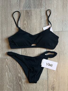 YMI Black Ribbed Two-Piece Bikini Set NWT